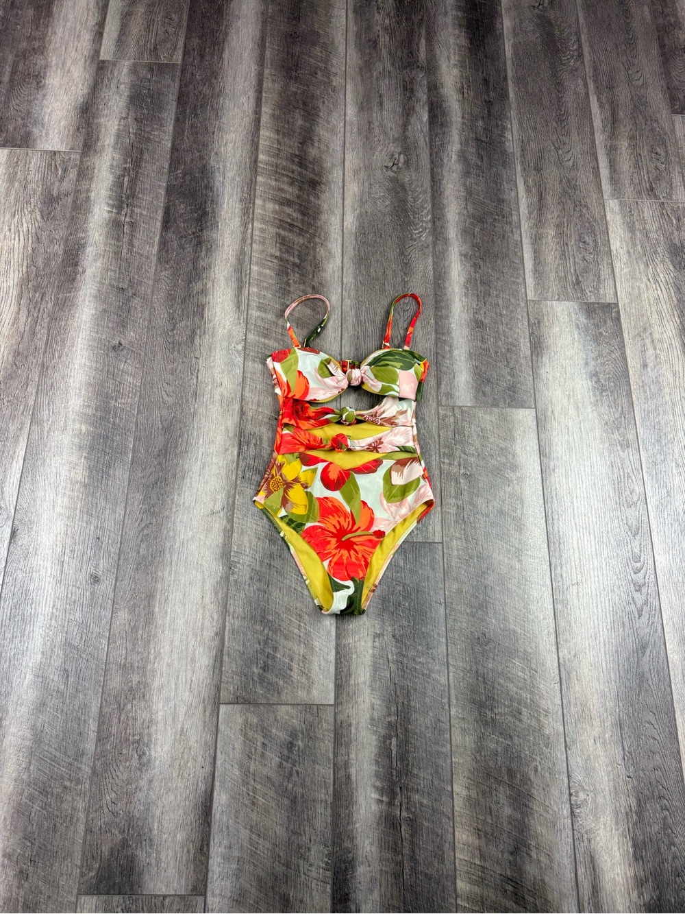 Aerie Cream Tropical Cutout One Piece Swimsuit